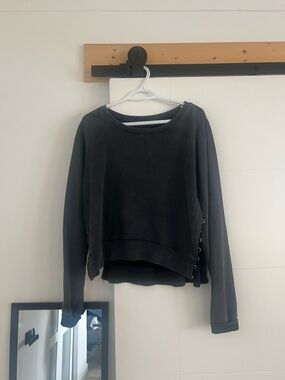 All Saints Charcoal Crewneck Sweatshirt with Side Eyelet detail